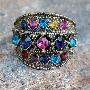 Beautiful Rainbow/Multi-colored PRIDE Rhinestone Adjustable Statement Ring NWOT